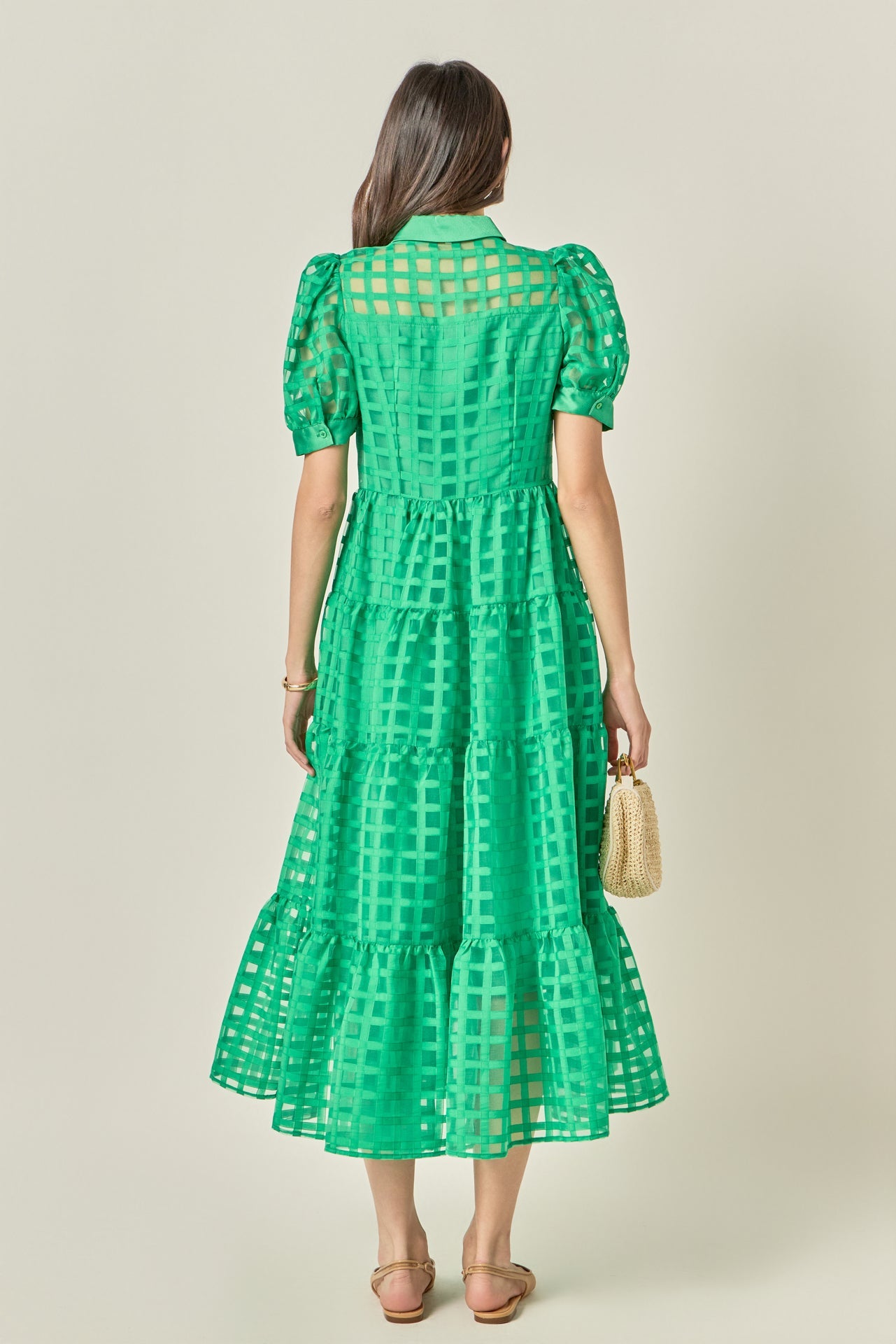 ENGLISH FACTORY - Gridded Organza Tiered Maxi Dress - DRESSES available at Objectrare