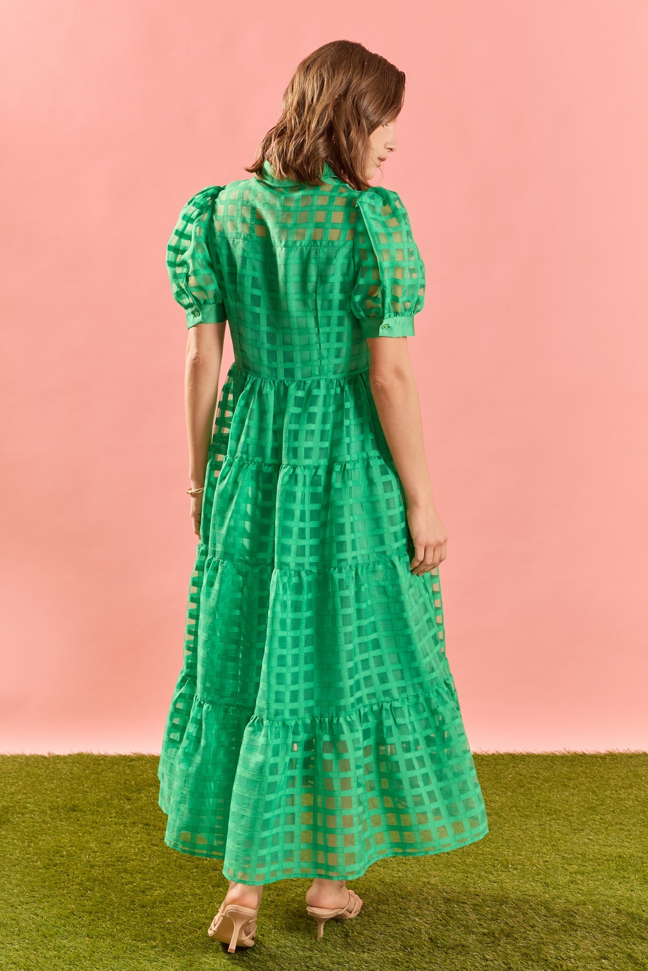 ENGLISH FACTORY - Gridded Organza Tiered Maxi Dress - DRESSES available at Objectrare