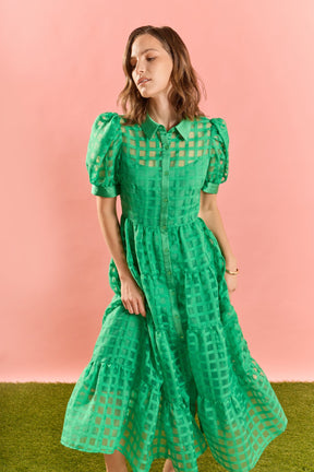 ENGLISH FACTORY - Gridded Organza Tiered Maxi Dress - DRESSES available at Objectrare