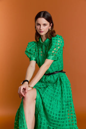 Gridded Organza Tiered Maxi Dress