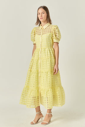 Gridded Organza Tiered Maxi Dress