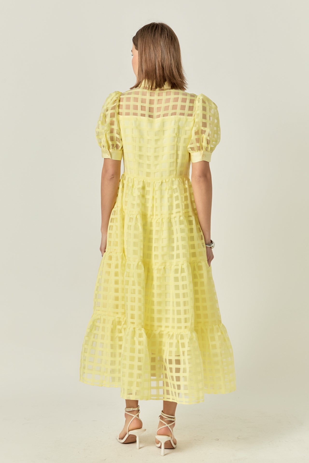 Gridded Organza Tiered Maxi Dress