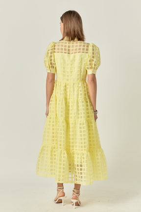 Gridded Organza Tiered Maxi Dress