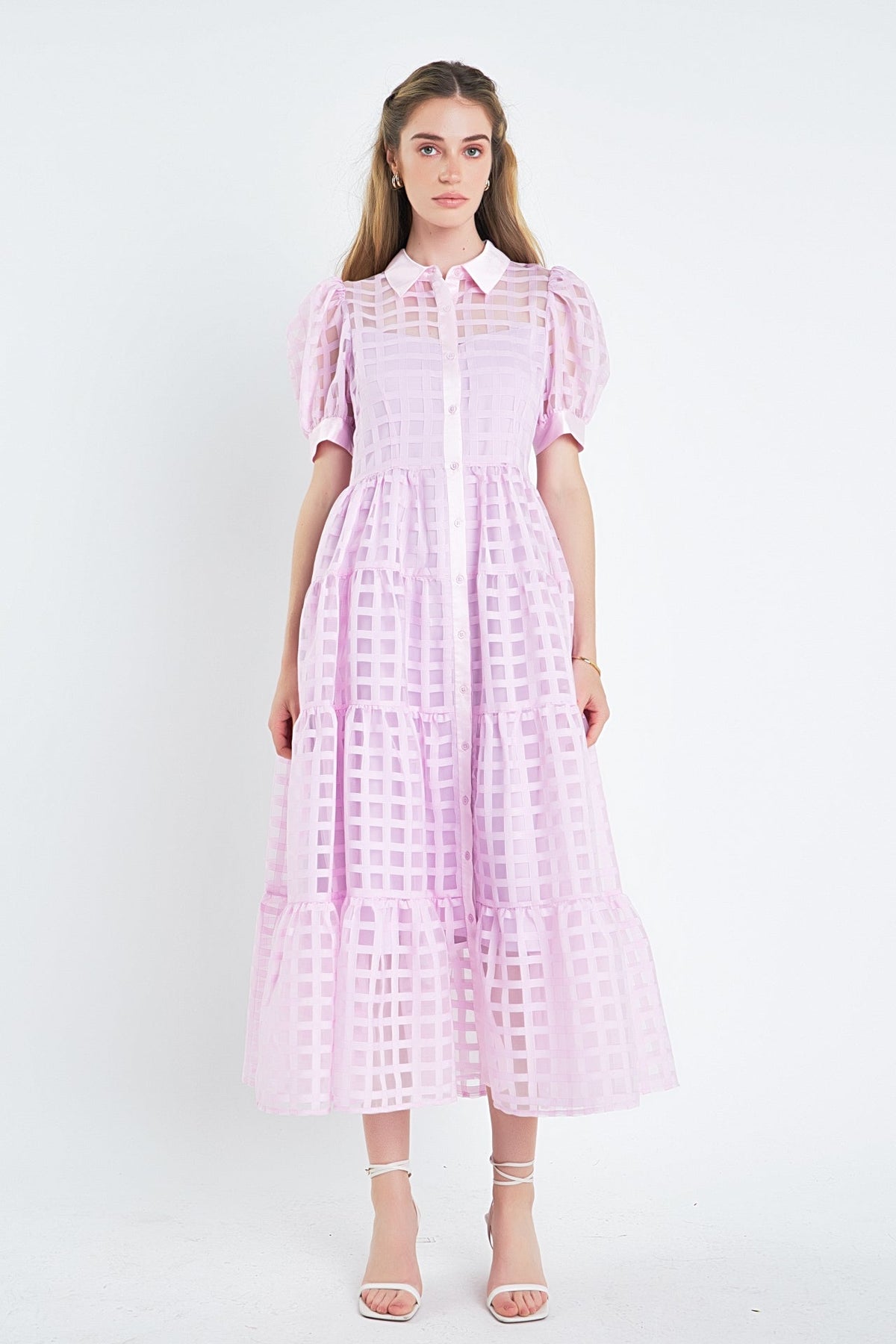 ENGLISH FACTORY - English Factory - Gridded Organza Tiered Maxi Dress- Final Sale - DRESSES available at Objectrare