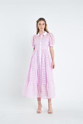 Gridded Organza Tiered Maxi Dress