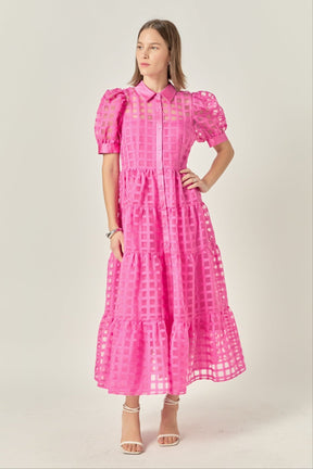 Gridded Organza Tiered Maxi Dress