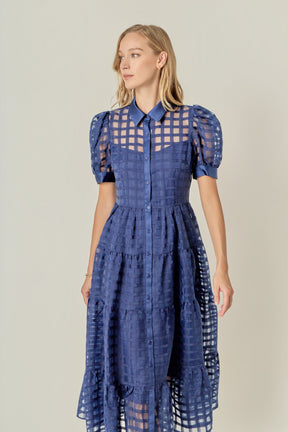 Gridded Organza Tiered Maxi Dress