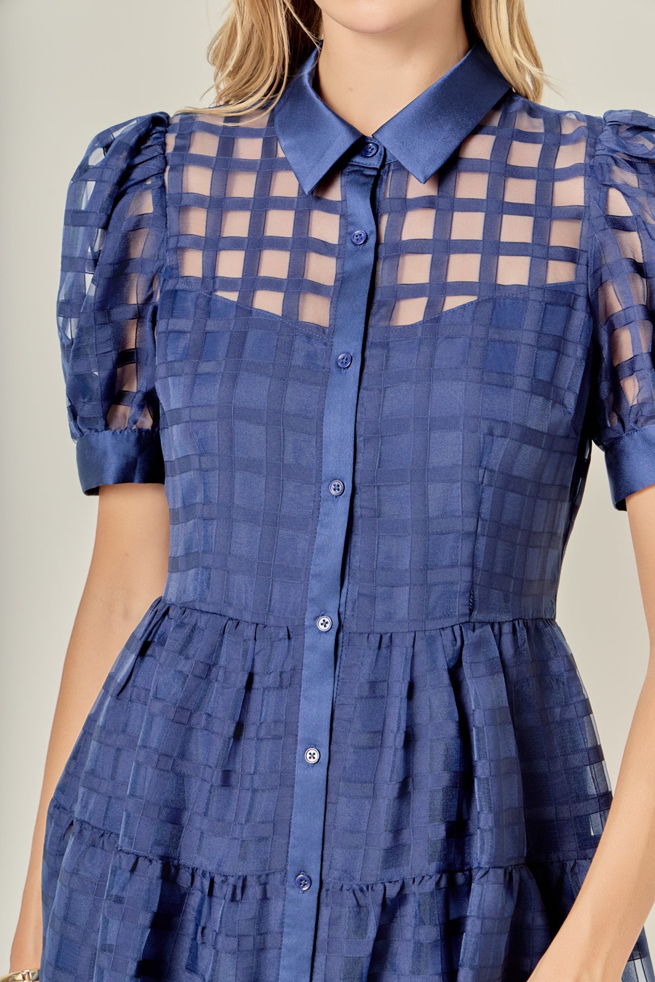 ENGLISH FACTORY - Gridded Organza Tiered Maxi Dress - DRESSES available at Objectrare