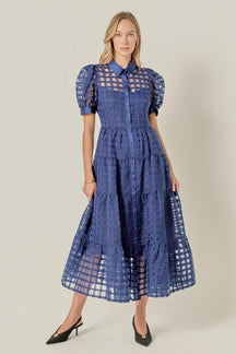 ENGLISH FACTORY - Gridded Organza Tiered Maxi Dress - DRESSES available at Objectrare