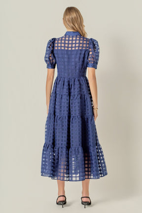 ENGLISH FACTORY - Gridded Organza Tiered Maxi Dress - DRESSES available at Objectrare