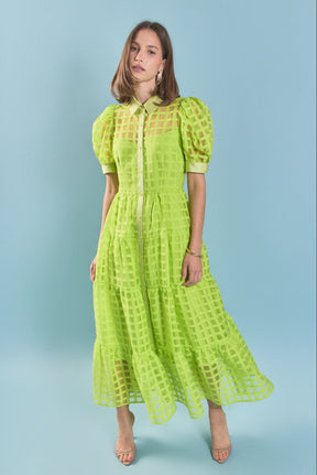 ENGLISH FACTORY - Gridded Organza Tiered Maxi Dress - DRESSES available at Objectrare