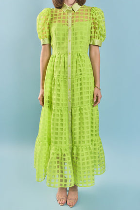 ENGLISH FACTORY - Gridded Organza Tiered Maxi Dress - DRESSES available at Objectrare