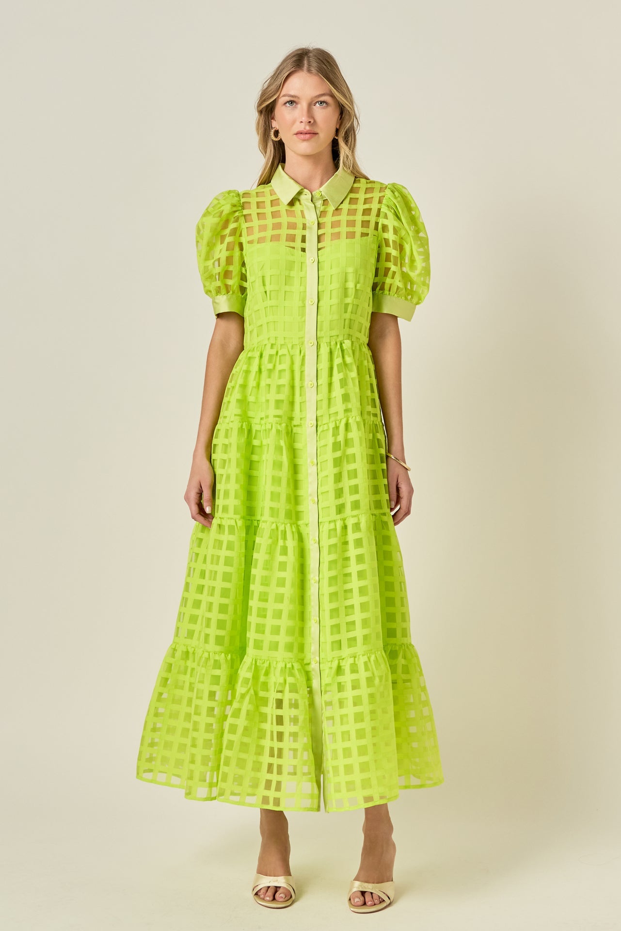 ENGLISH FACTORY - Gridded Organza Tiered Maxi Dress - DRESSES available at Objectrare