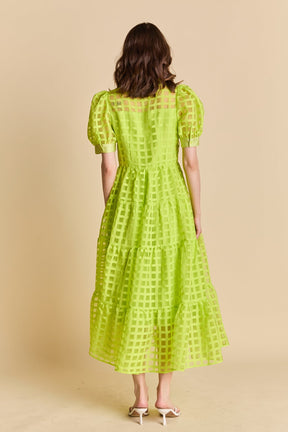 Gridded Organza Tiered Maxi Dress
