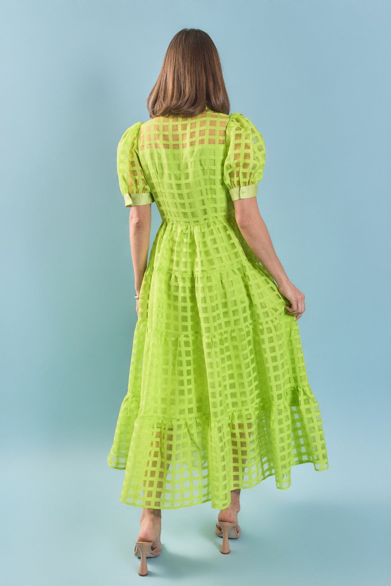 ENGLISH FACTORY - Gridded Organza Tiered Maxi Dress - DRESSES available at Objectrare