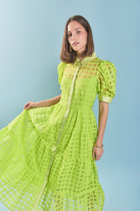 ENGLISH FACTORY - Gridded Organza Tiered Maxi Dress - DRESSES available at Objectrare