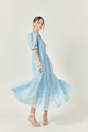 Gridded Organza Tiered Maxi Dress