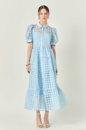 Gridded Organza Tiered Maxi Dress