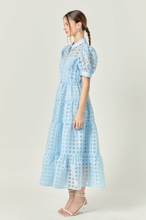 Gridded Organza Tiered Maxi Dress