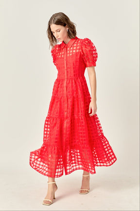 Gridded Organza Tiered Maxi Dress