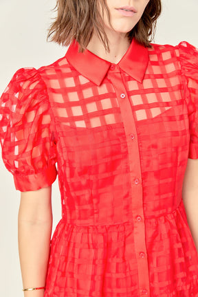 Gridded Organza Tiered Maxi Dress