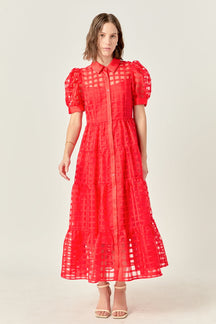 Gridded Organza Tiered Maxi Dress