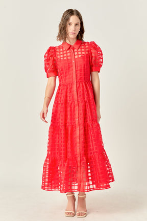 Gridded Organza Tiered Maxi Dress