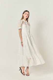 Gridded Organza Tiered Maxi Dress