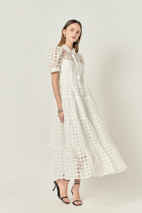 Gridded Organza Tiered Maxi Dress