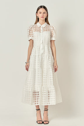 Gridded Organza Tiered Maxi Dress