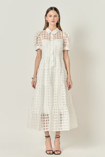 Gridded Organza Tiered Maxi Dress