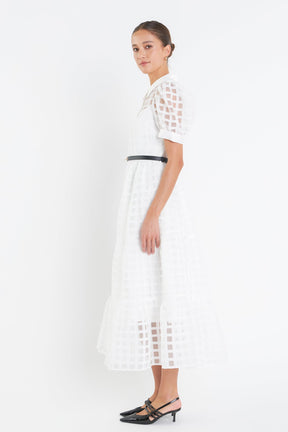 ENGLISH FACTORY - English Factory - Gridded Organza Tiered Puff Sleeve Maxi Dress - DRESSES available at Objectrare