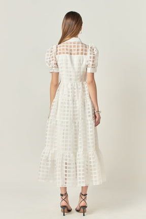 Gridded Organza Tiered Maxi Dress