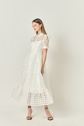 Gridded Organza Tiered Maxi Dress