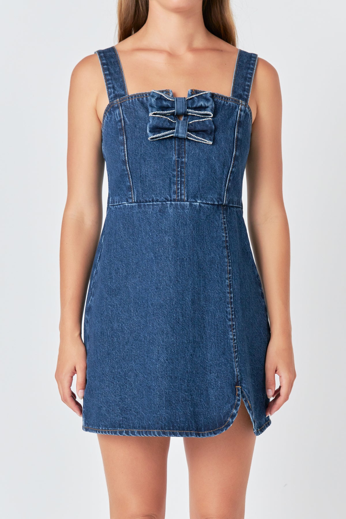 ENDLESS ROSE - Bow Trim Denim Mini Dress - DRESSES available at Objectrare