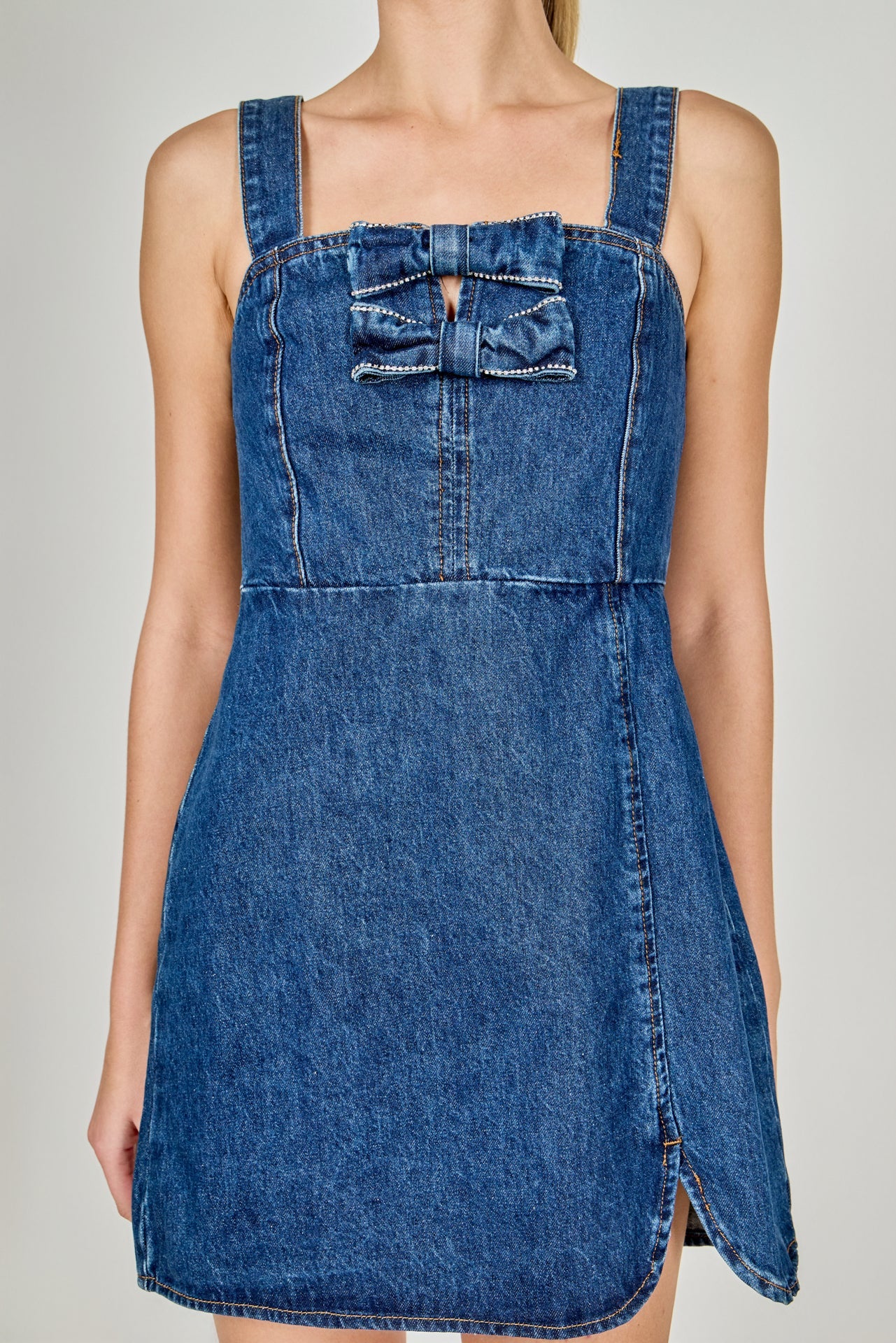 ENDLESS ROSE - Bow Trim Denim Mini Dress - DRESSES available at Objectrare