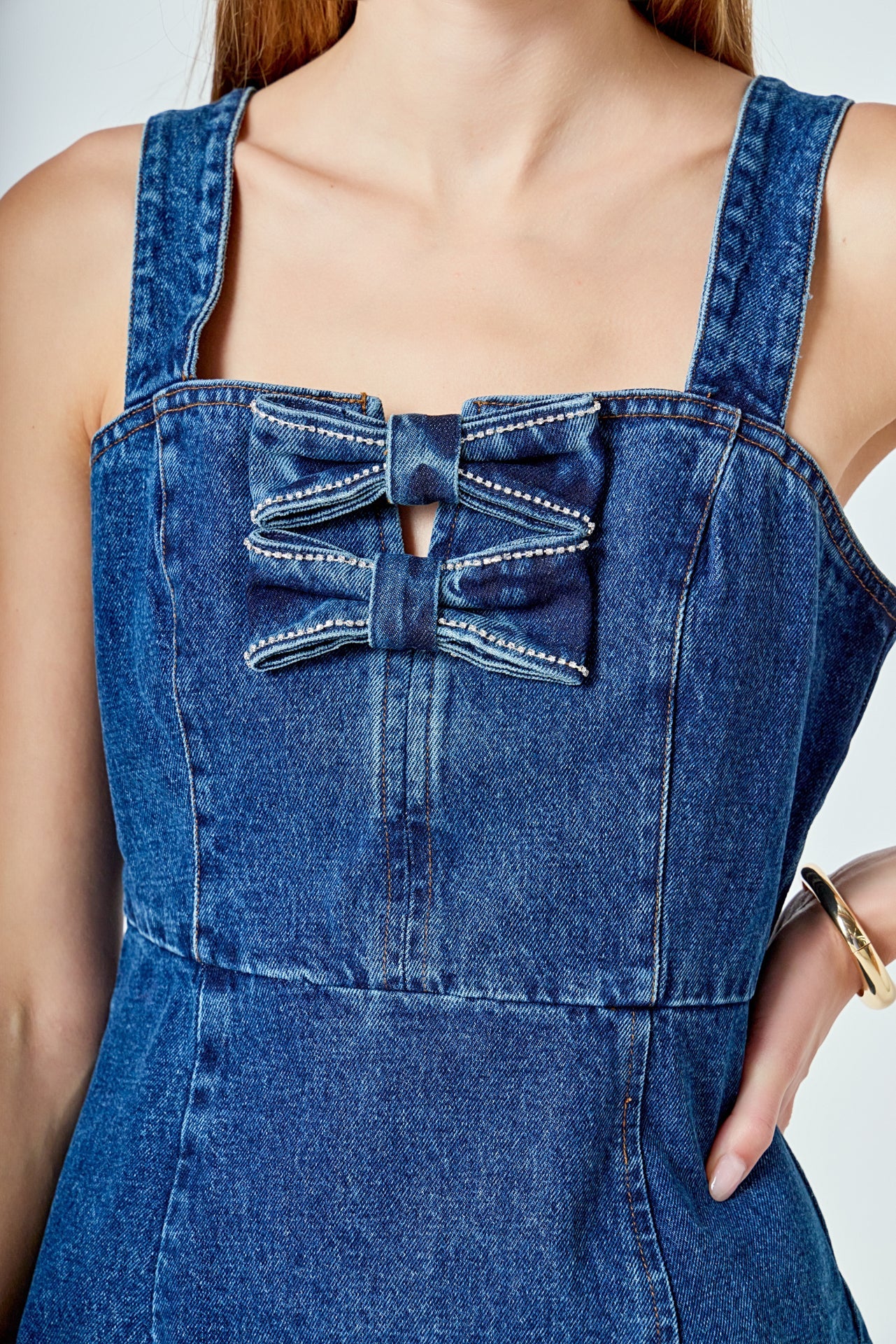 ENDLESS ROSE - Bow Trim Denim Mini Dress - DRESSES available at Objectrare