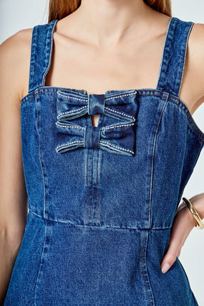 ENDLESS ROSE - Bow Trim Denim Mini Dress - DRESSES available at Objectrare