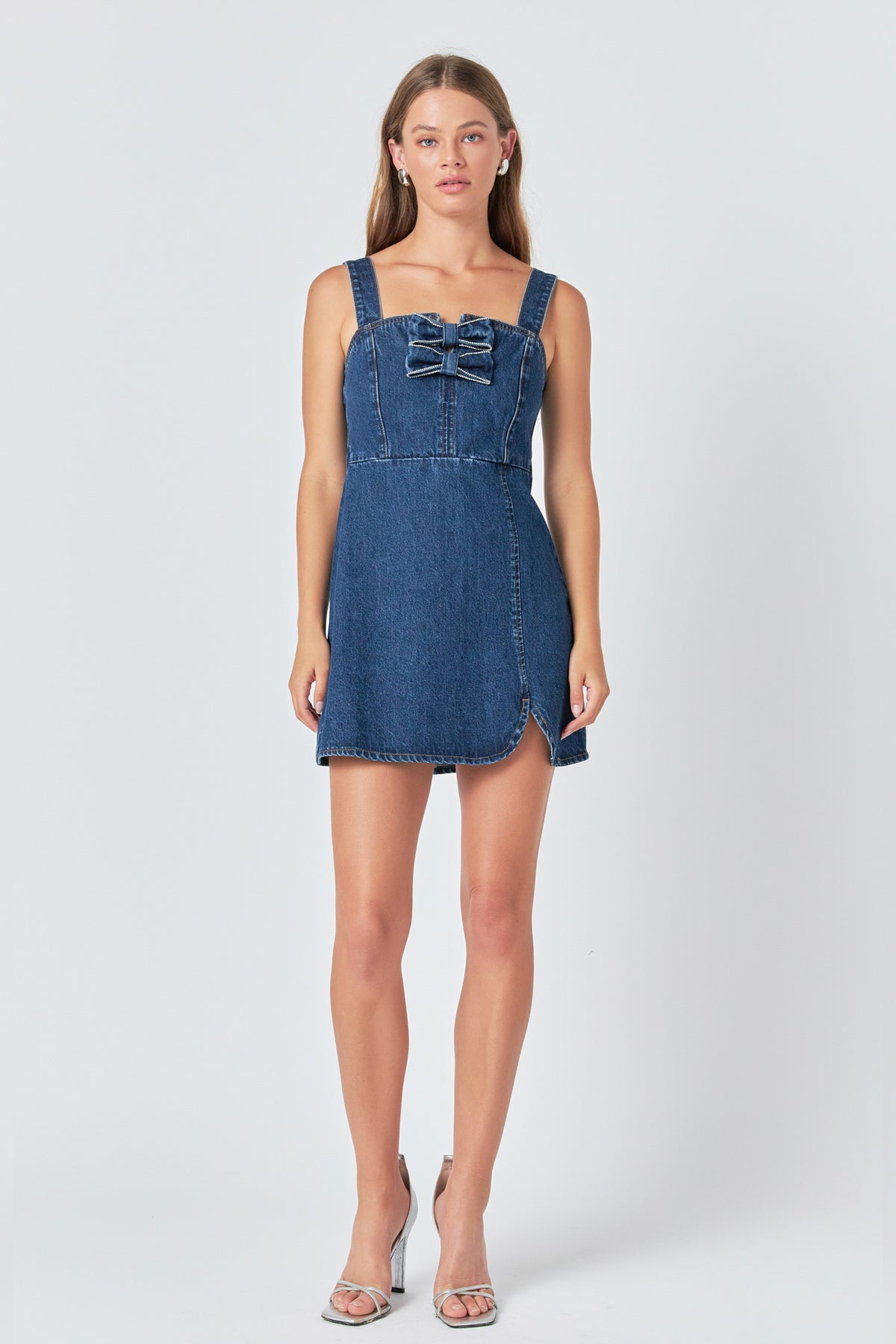 ENDLESS ROSE - Bow Trim Denim Mini Dress - DRESSES available at Objectrare