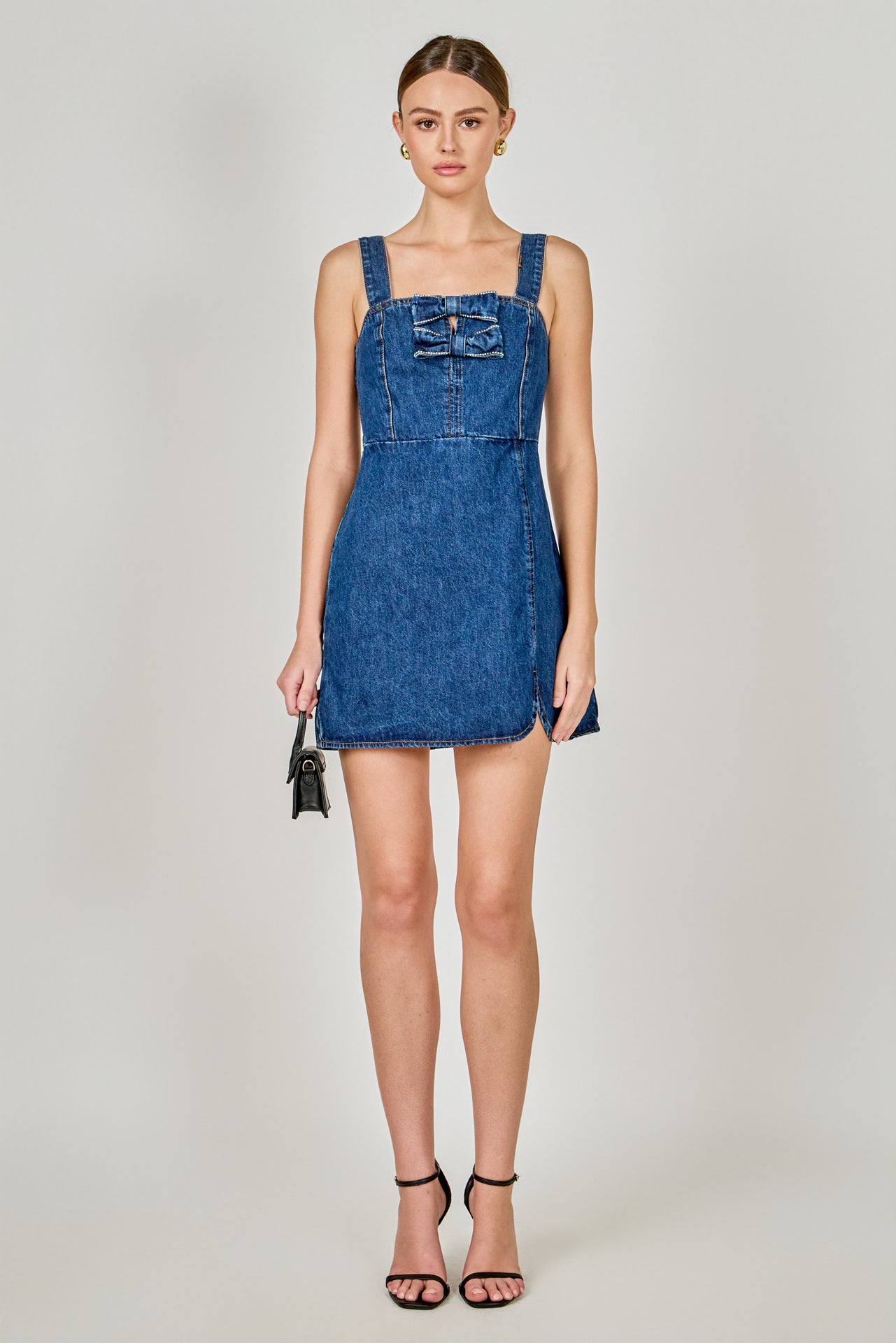 ENDLESS ROSE - Bow Trim Denim Mini Dress - DRESSES available at Objectrare