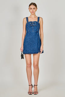 ENDLESS ROSE - Bow Trim Denim Mini Dress - DRESSES available at Objectrare