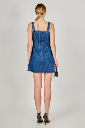 ENDLESS ROSE - Bow Trim Denim Mini Dress - DRESSES available at Objectrare