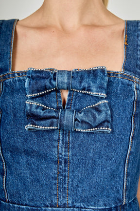 ENDLESS ROSE - Bow Trim Denim Mini Dress - DRESSES available at Objectrare