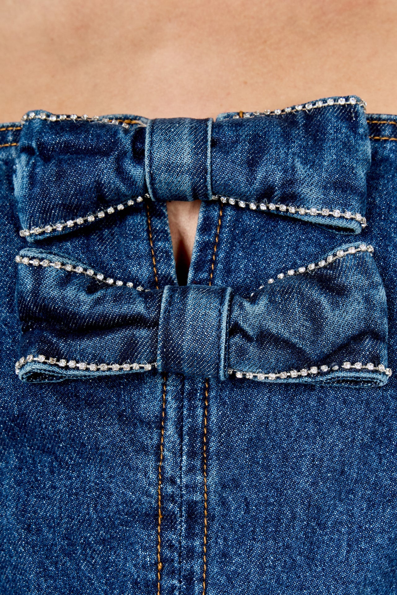 ENDLESS ROSE - Bow Trim Denim Mini Dress - DRESSES available at Objectrare