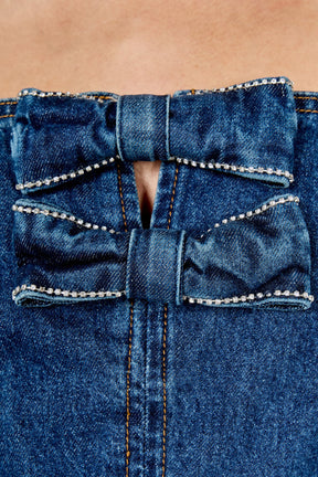 ENDLESS ROSE - Bow Trim Denim Mini Dress - DRESSES available at Objectrare