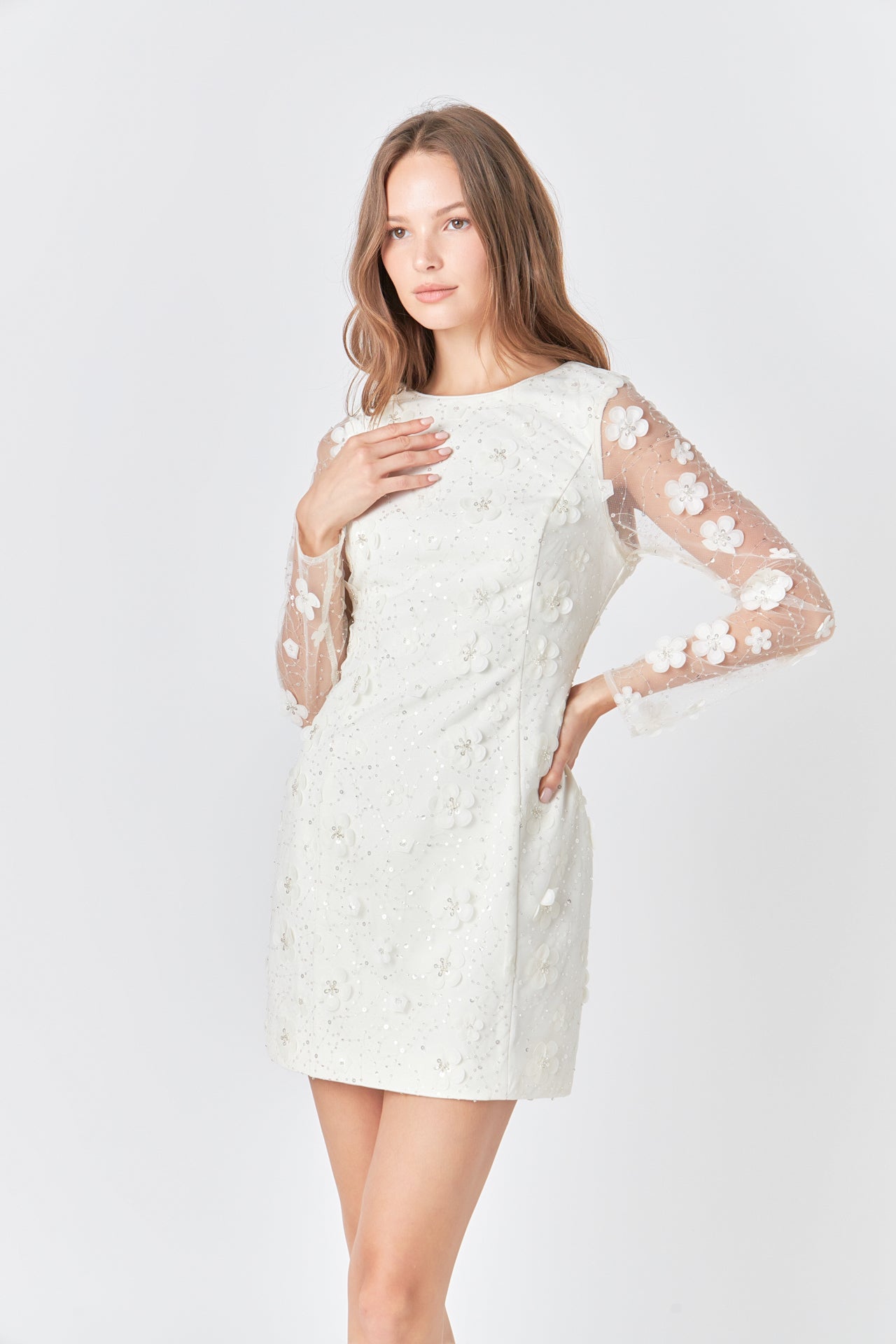 ENDLESS ROSE - Beaded Overlay Floral Mini Dress - DRESSES available at Objectrare