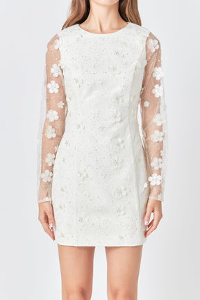 ENDLESS ROSE - Beaded Overlay Floral Mini Dress - DRESSES available at Objectrare