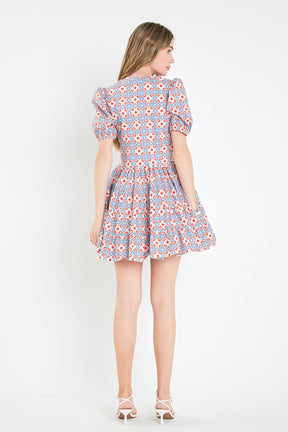 ENGLISH FACTORY - Print Puff Sleeve Mini Dress - DRESSES available at Objectrare