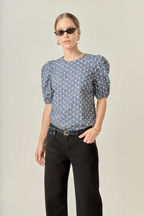 ENGLISH FACTORY - Print Puff Sleeve Top - TOPS available at Objectrare