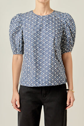 ENGLISH FACTORY - Print Puff Sleeve Top - TOPS available at Objectrare